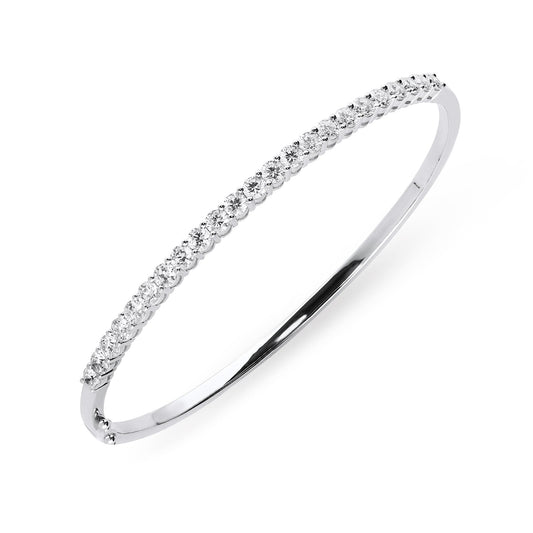 18ct White Gold 2.2ct Diamond Hinged Bangle