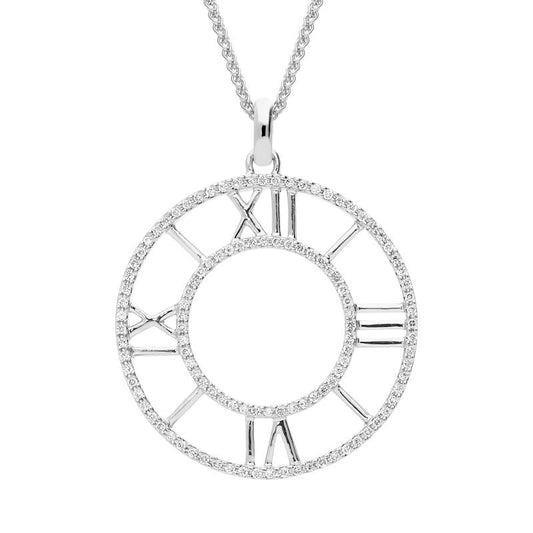 18ct White Gold Diamond Clock Face Necklace