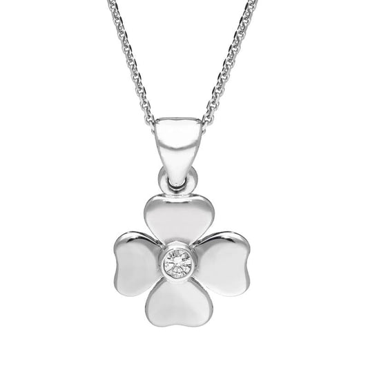 18ct White Gold Diamond Clover Necklace