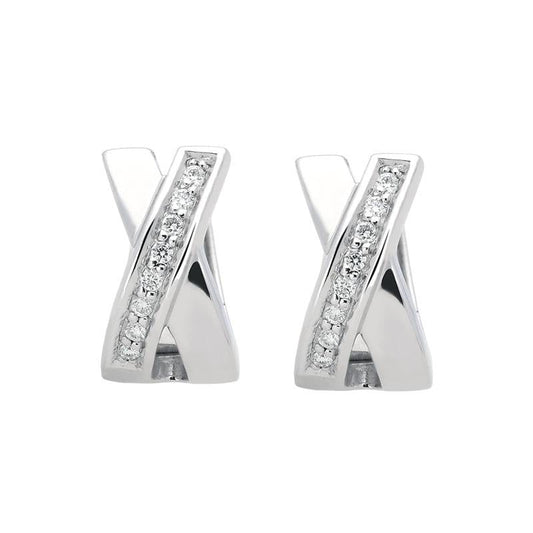 18ct White Gold Diamond Crossover Hoop Earrings