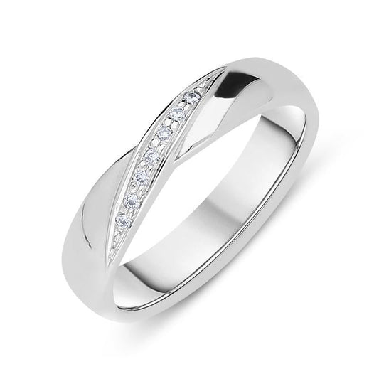 18ct White Gold Diamond Crossover Wedding Ring