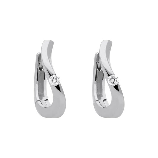 18ct White Gold .1ct Diamond Curved Hoop Earrings