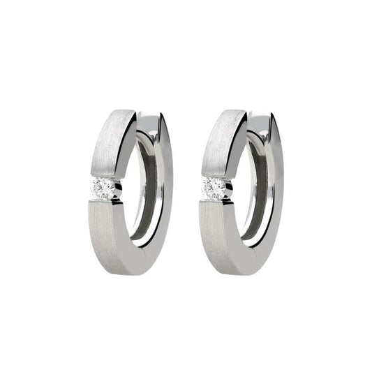 18ct White Gold Diamond Satin Hoop Earrings