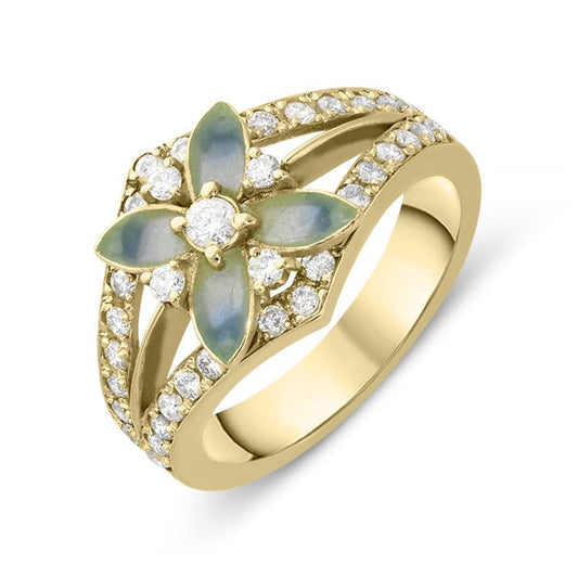 18ct Yellow Gold Diamond Enamel Flower Ring