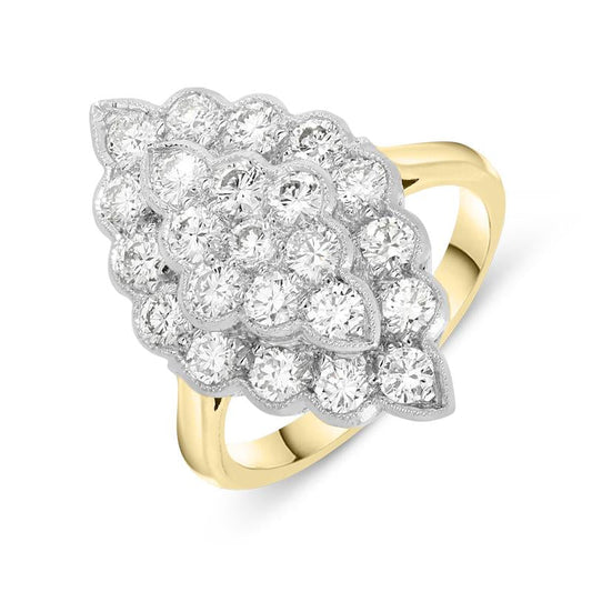 18ct Yellow Gold Diamond Honeycomb Cluster Ring