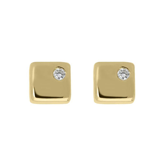 18ct Yellow Gold Diamond Square Stud Earrings