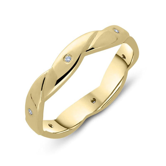 18ct Yellow Gold Diamond Twisted Wedding Ring D