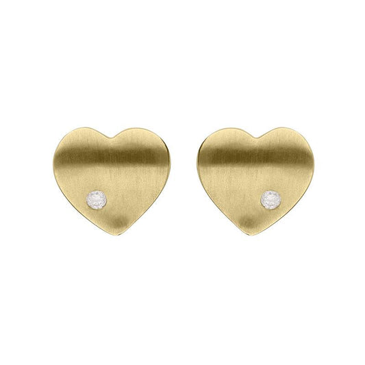 9ct Yellow Gold Diamond Heart Stud Earrings