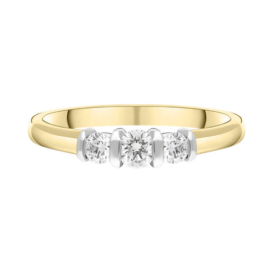 18ct Yellow Gold .35ct Diamond Trilogy Bar Set Ring