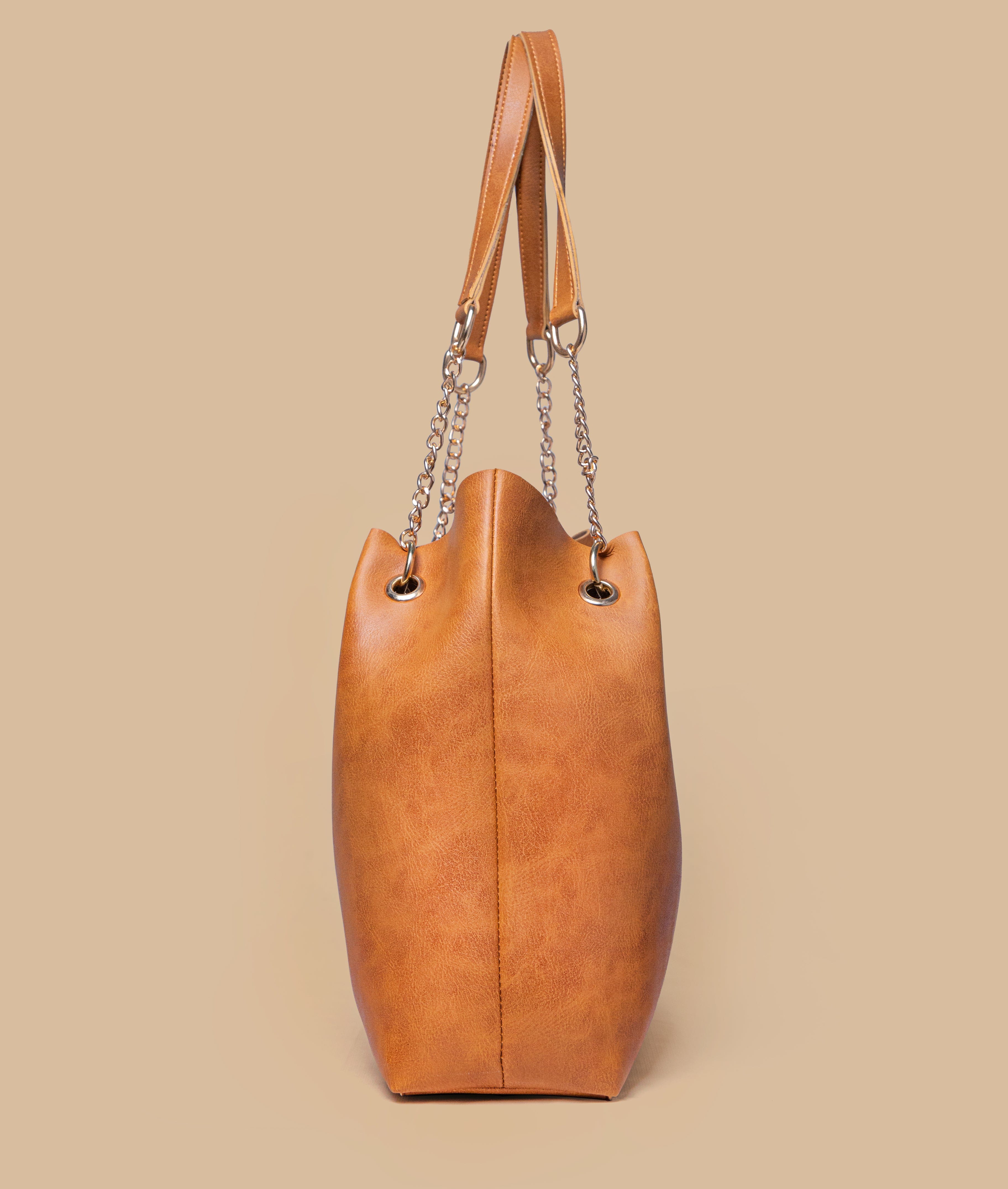 Chain Decor Shoulder Tote Bag (Metallic Orange)