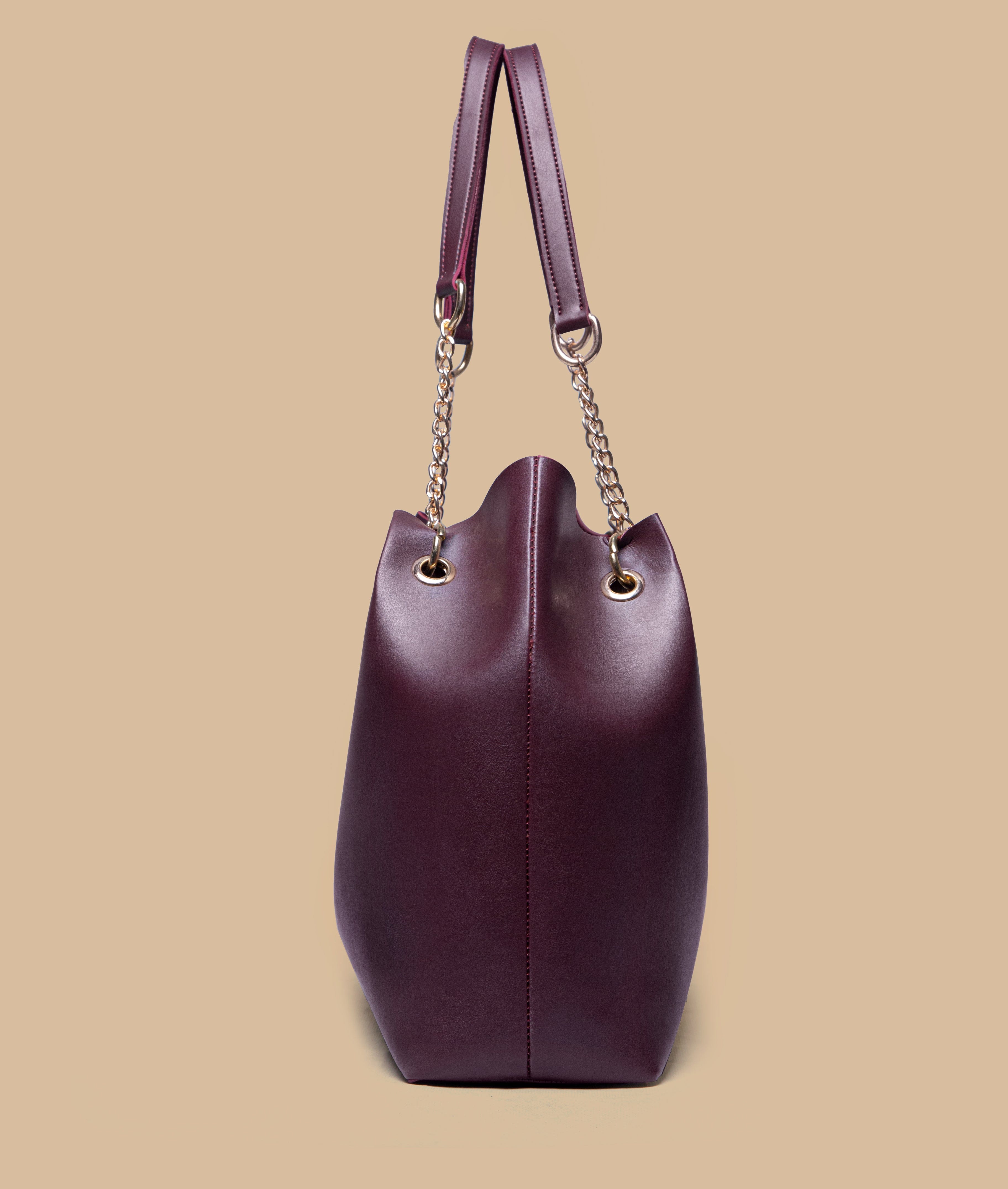 Chain Decor Shoulder Tote Bag (Burgundy)