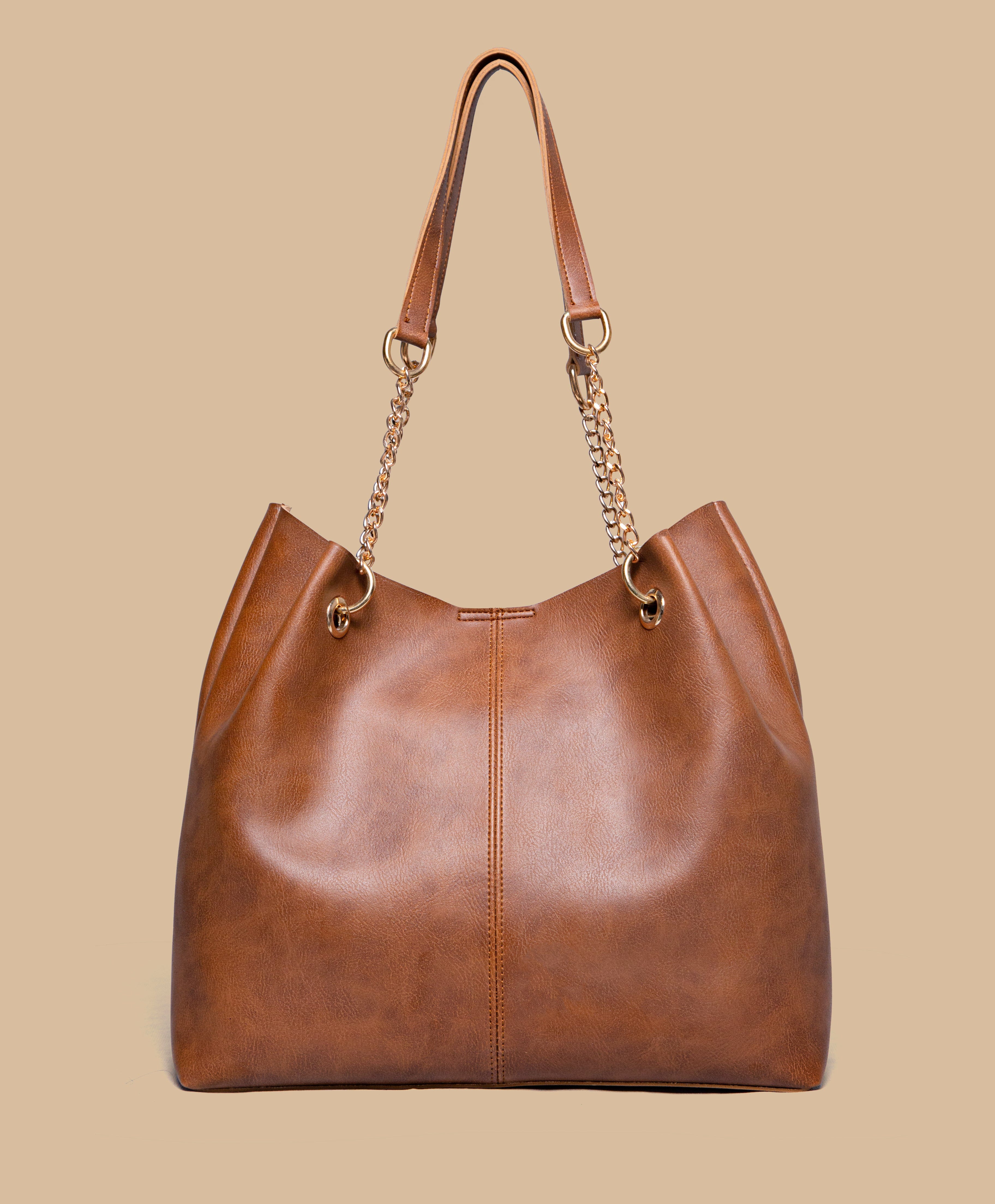 Chain Decor Shoulder Tote Bag (Chocolate Brown)