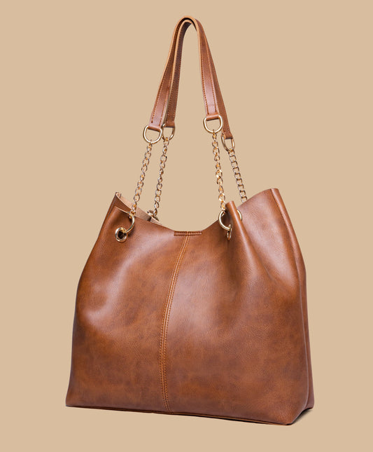 Chain Decor Shoulder Tote Bag (Chocolate Brown)