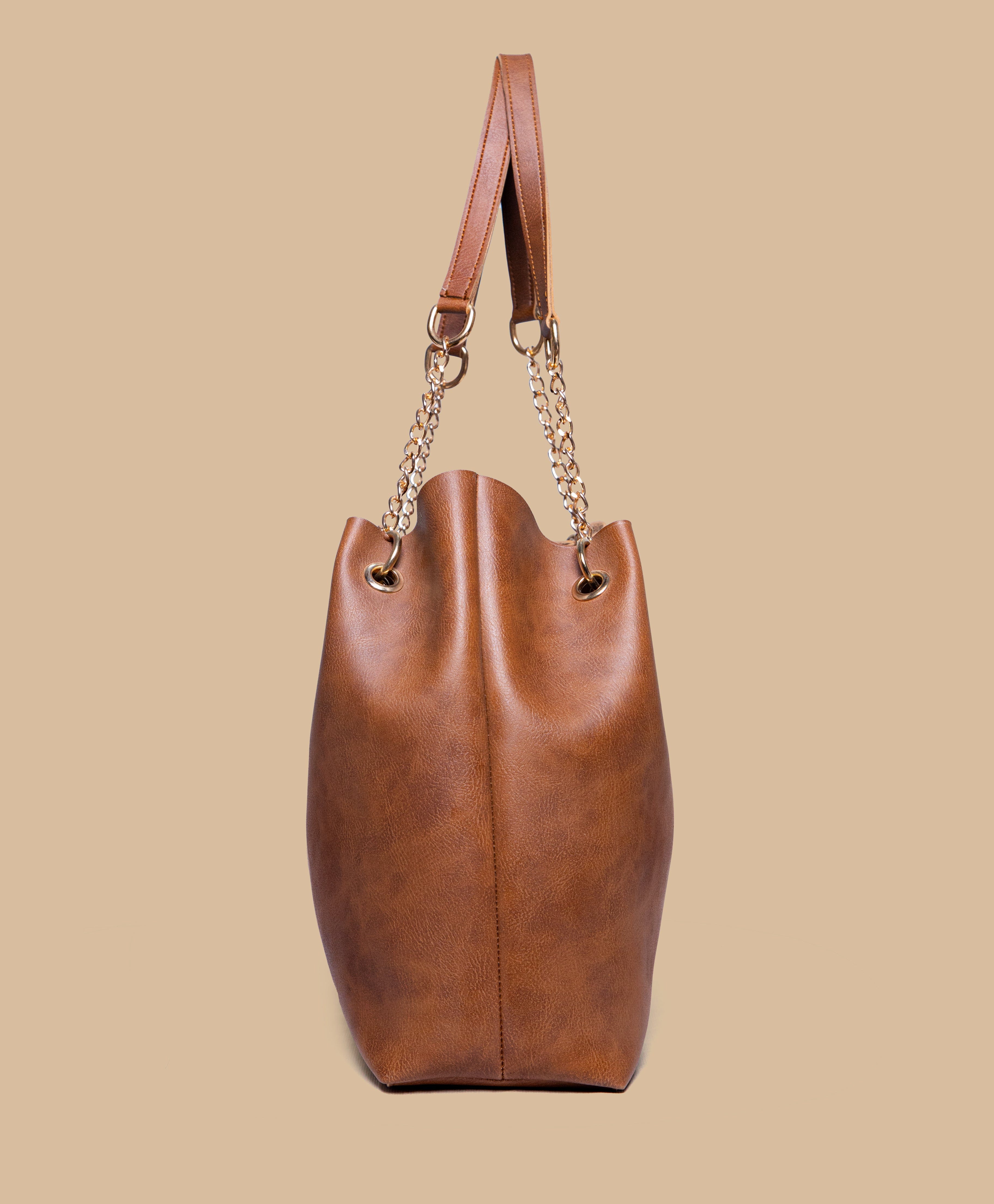 Chain Decor Shoulder Tote Bag (Chocolate Brown)