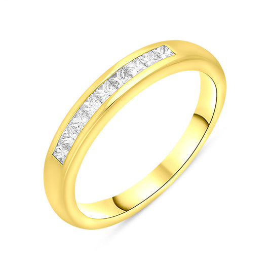 18ct Yellow Gold .35ct Diamond Princess Cut Channel Set Wedding Half Eternity Ring