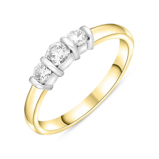 18ct Yellow Gold .5ct Diamond Trilogy Bar Set Ring