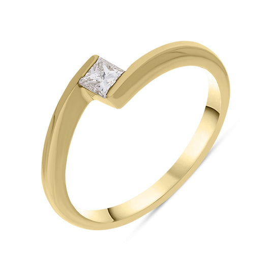 18ct Yellow Gold .21ct Diamond Princess Cut Cross Over Ring