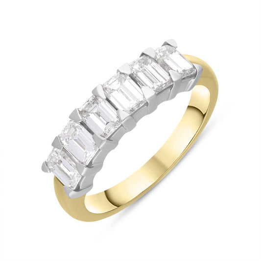 18ct Yellow Gold Diamond Emerald Cut Wedding Half Eternity Ring D