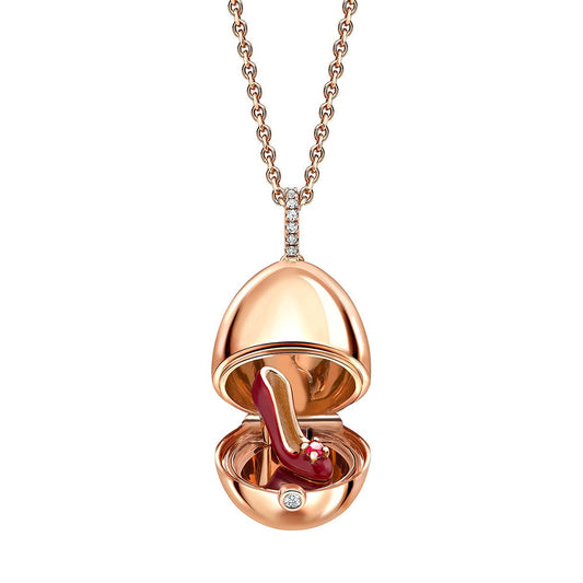 F18ct Rose Gold Diamond Bail Ruby Lacquer Shoe Surprise Locket