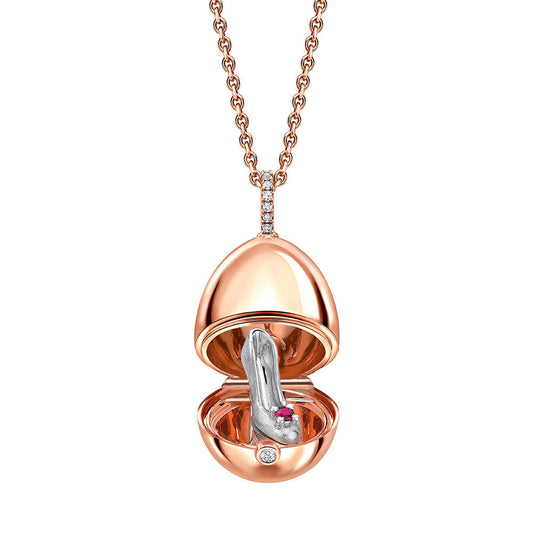 F18ct Rose Gold Diamond Bail Ruby Set Shoe Surprise Locket