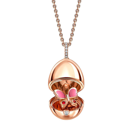 F18ct Rose Gold Diamond Pink Sapphire Butterfly Locket