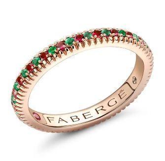 FColours of Love 18ct Rose Gold Emerald Ruby Fluted Band Ring