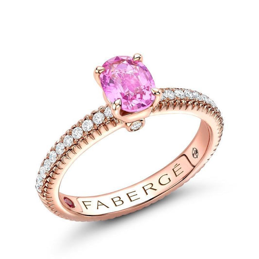 FColours of Love 18ct Rose Gold Pink Sapphire Diamond Fluted Ring