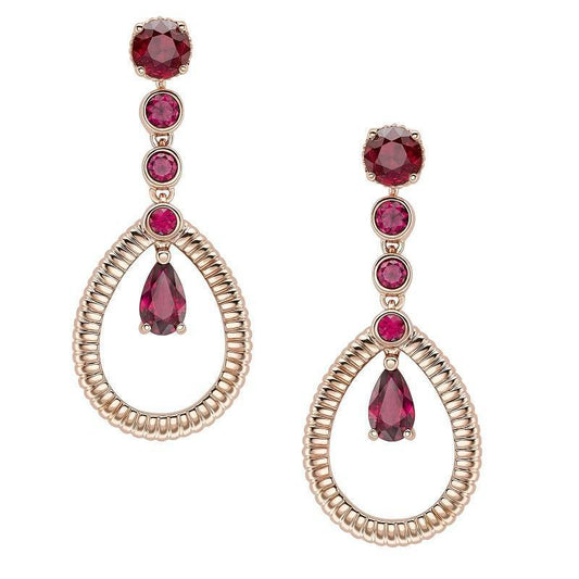 FColours of Love 18ct Rose Gold Ruby Fluted Teardrop Earrings