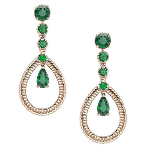 FColours of Love 18ct Yellow Gold Emerald Fluted Teardrop Earrings