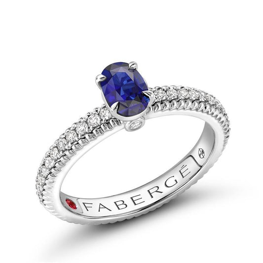 FColours of Love 18ct White Gold Blue Sapphire Diamond Fluted Ring