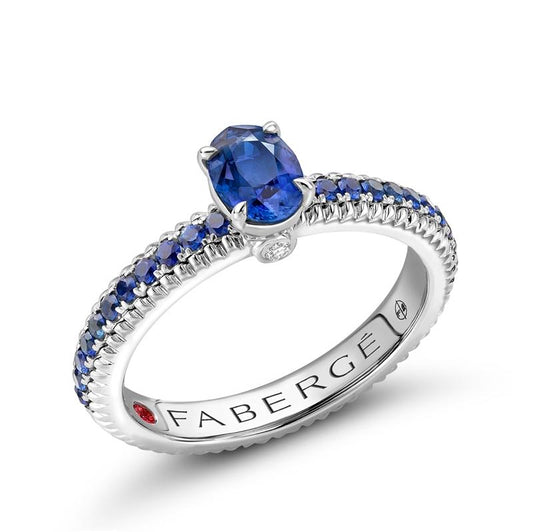 FColours of Love 18ct White Gold Blue Sapphire Fluted Ring