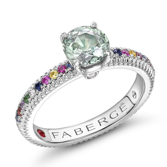 FColours of Love 18ct White Gold Green Sapphire Mixed Gemstone Fluted Ring