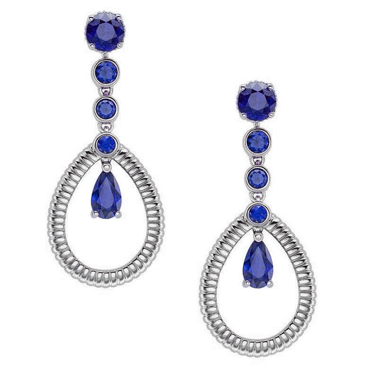 FColours of Love 18ct White Gold Sapphire Fluted Teardrop Earrings