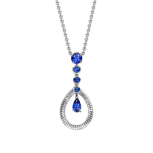 FColours of Love 18ct White Gold Sapphire Fluted Teardrop Pendant