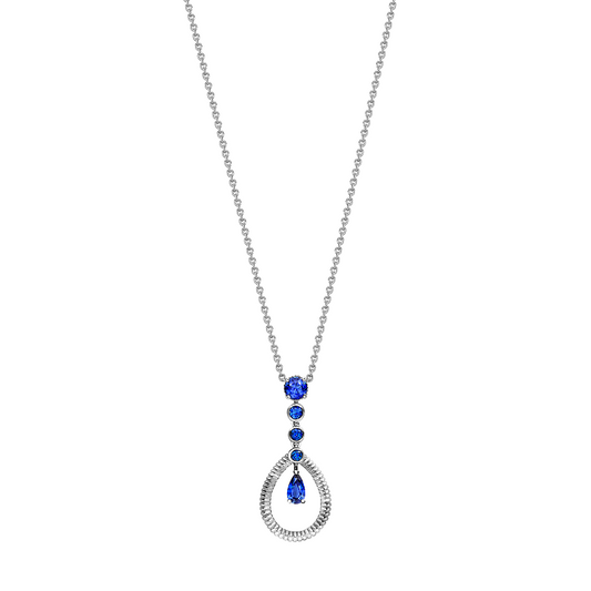 FColours of Love 18ct White Gold Sapphire Fluted Teardrop Pendant