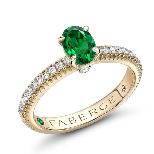 FColours of Love 18ct Yellow Gold Emerald Diamond Fluted Ring