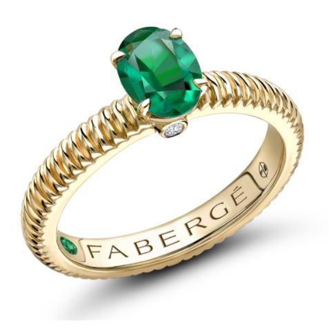 FColours of Love 18ct Yellow Gold Emerald Diamond Fluted Ring