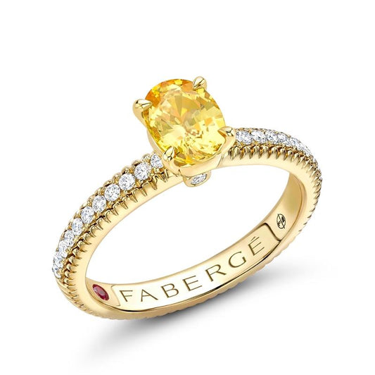 FColours of Love 18ct Yellow Gold Yellow Sapphire .21ct Diamond Fluted Ring