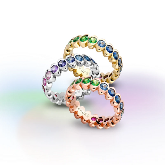 FColours of Love Cosmic Curve 18ct Rose Gold Rainbow Gemstone Eternity Ring