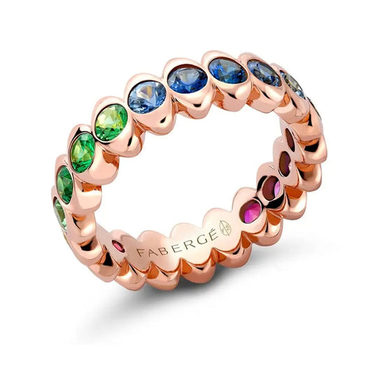 FColours of Love Cosmic Curve 18ct Rose Gold Rainbow Gemstone Eternity Ring