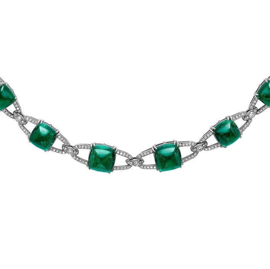 FColours of Love Empress 18ct White Gold 54.23ct Sugarloaf Emerald Diamond Necklace