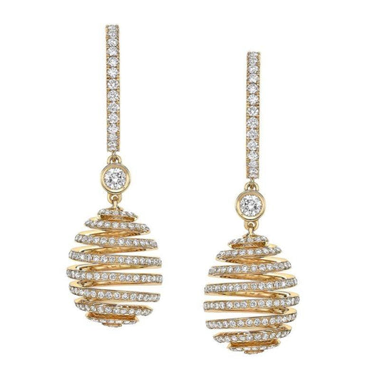 FSsence Spiral 18ct Yellow Gold Diamond Drop Earrings