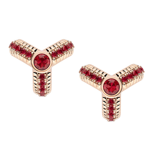 FColours of Love 18ct Rose Gold Ruby Fluted Trio Earrings