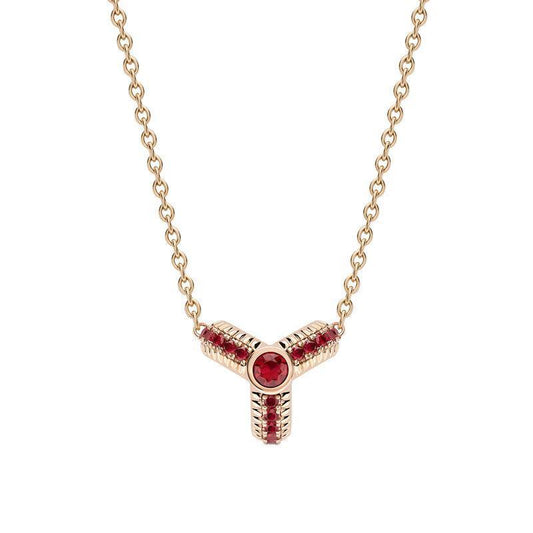 FColours of Love 18ct Rose Gold Ruby Fluted Trio Necklace