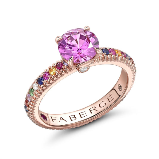 FColours of Love 18ct Rose Gold Sapphire Multi Gemstone Fluted Ring