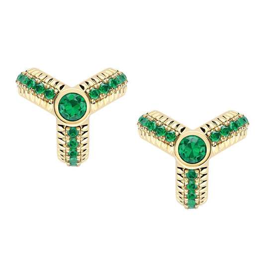 FColours of Love 18ct Yellow Gold Emerald Fluted Trio Earrings