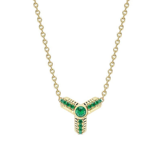 FColours of Love 18ct Yellow Gold Emerald Fluted Trio Necklace