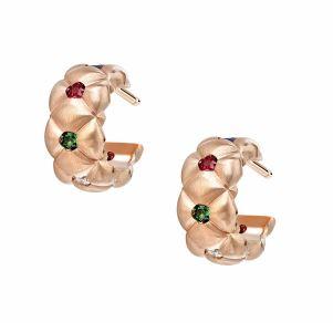 FTreillage 18ct Brushed Rose Gold Multicoloured Gemstone Hoop Earrings