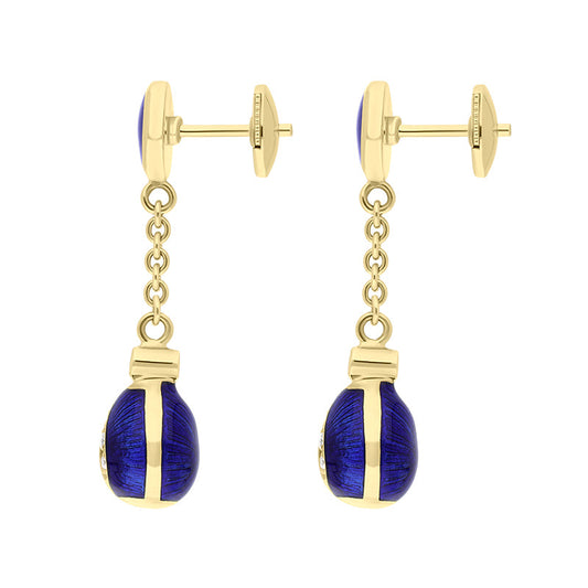 FVictor Mayer 18ct Yellow Gold .11ct Diamond Blue Enamel Egg Drop Earrings