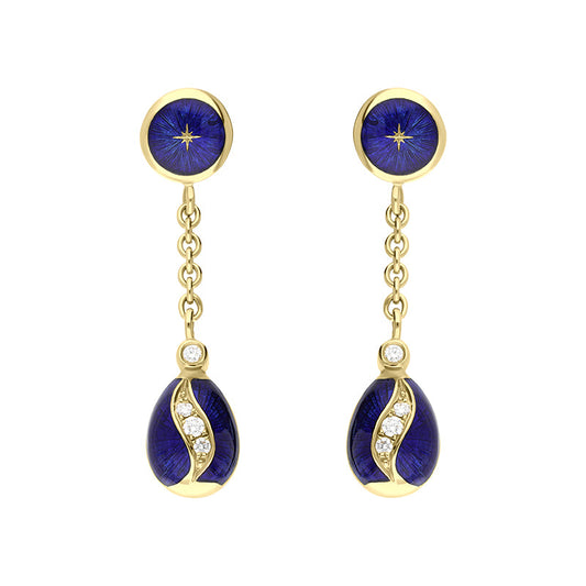 FVictor Mayer 18ct Yellow Gold .11ct Diamond Blue Enamel Egg Drop Earrings